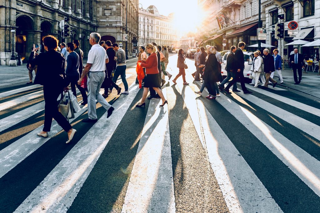 People crossing the street part time work